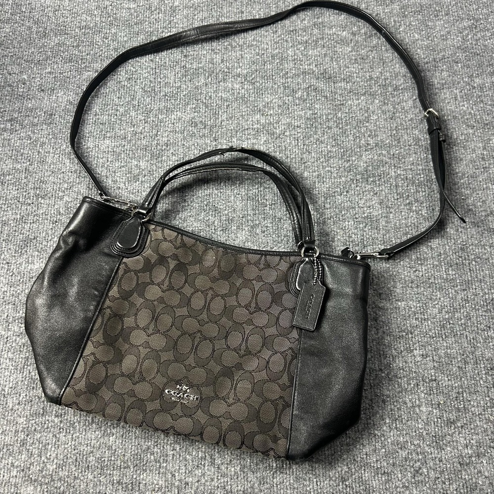 Coach Satchel Bag Womens Medium Brown Logo Canvas Leather Crossbody Purse Bag